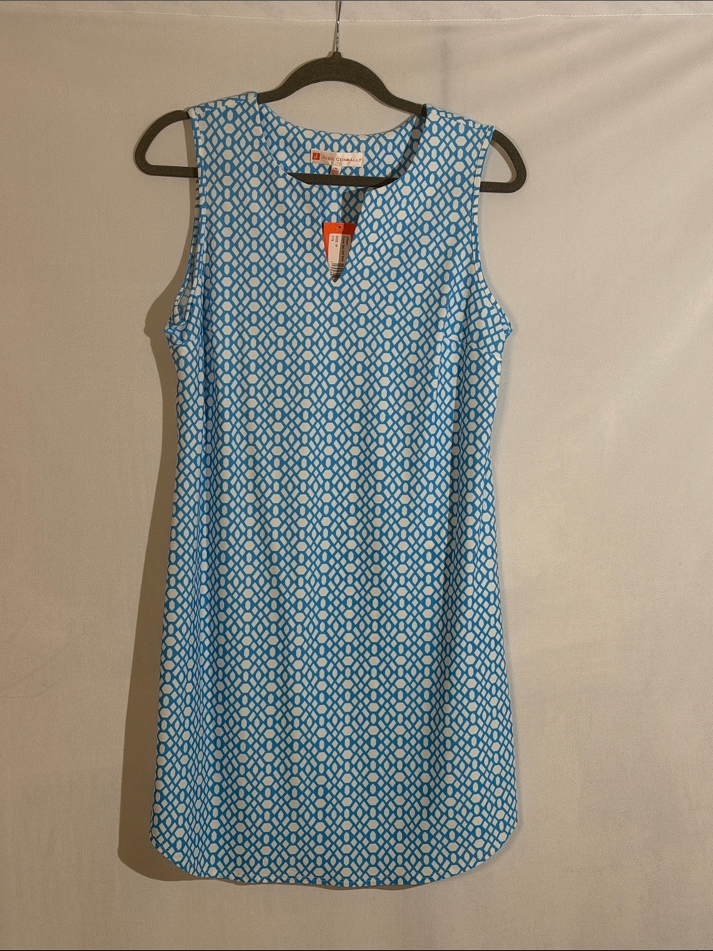 NWT Jude Connally Dress Size M Blue And White Geometric Print